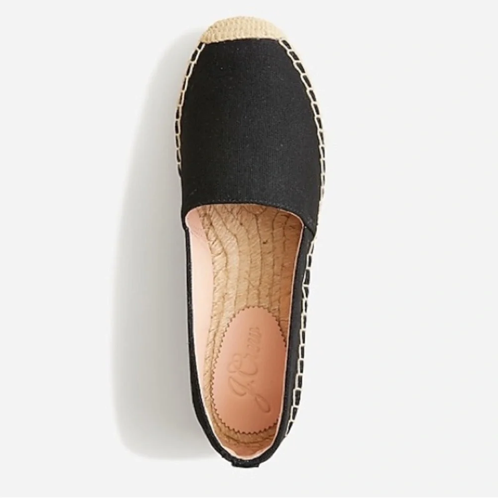 J Crew espadrille slip on flats black canvas  8.5